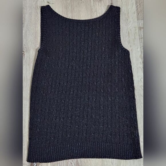 Lauren Ralph Lauren  Black labe Metallic Cable-Knit Sleeveless Sweater size M - Picture 6 of 10